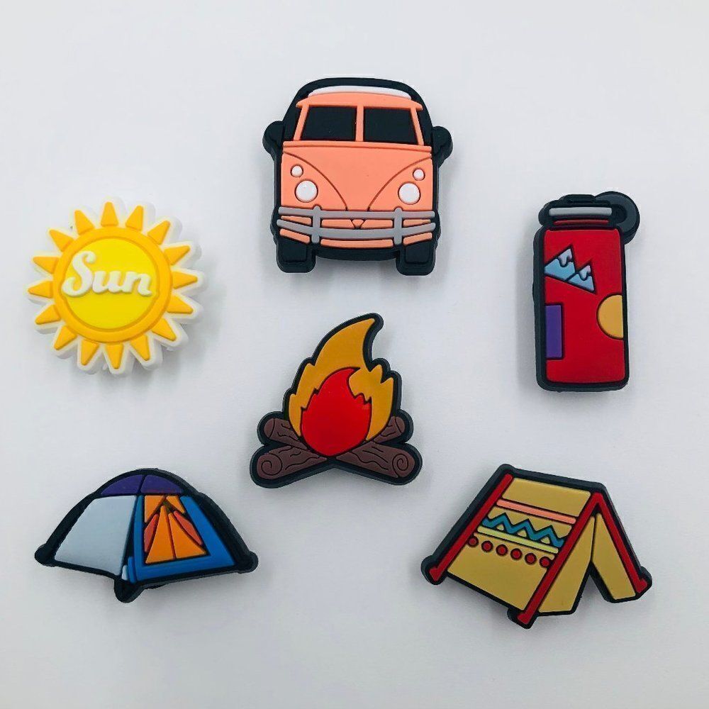 6 Camping Shoe Charms - Croc Accessories, Fire Tent Sun